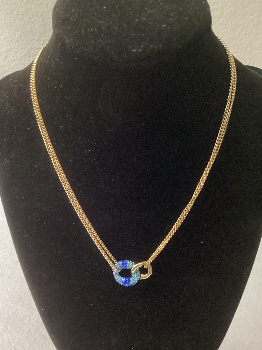 Aqua Gold-Tone Double Chain Necklace with Blue Crystal Circle Pendant